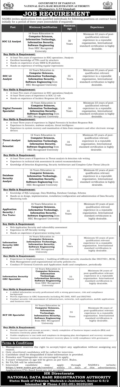NADRA National Database Registration Authority Jobs All Pakistan 2023