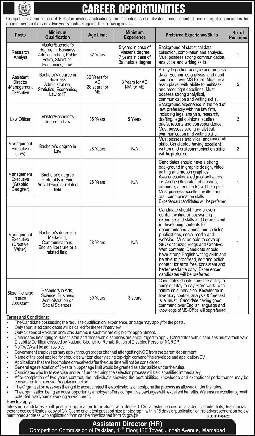 Govt Jobs in Pakistan 2022 At Competition Commission of Pakistan