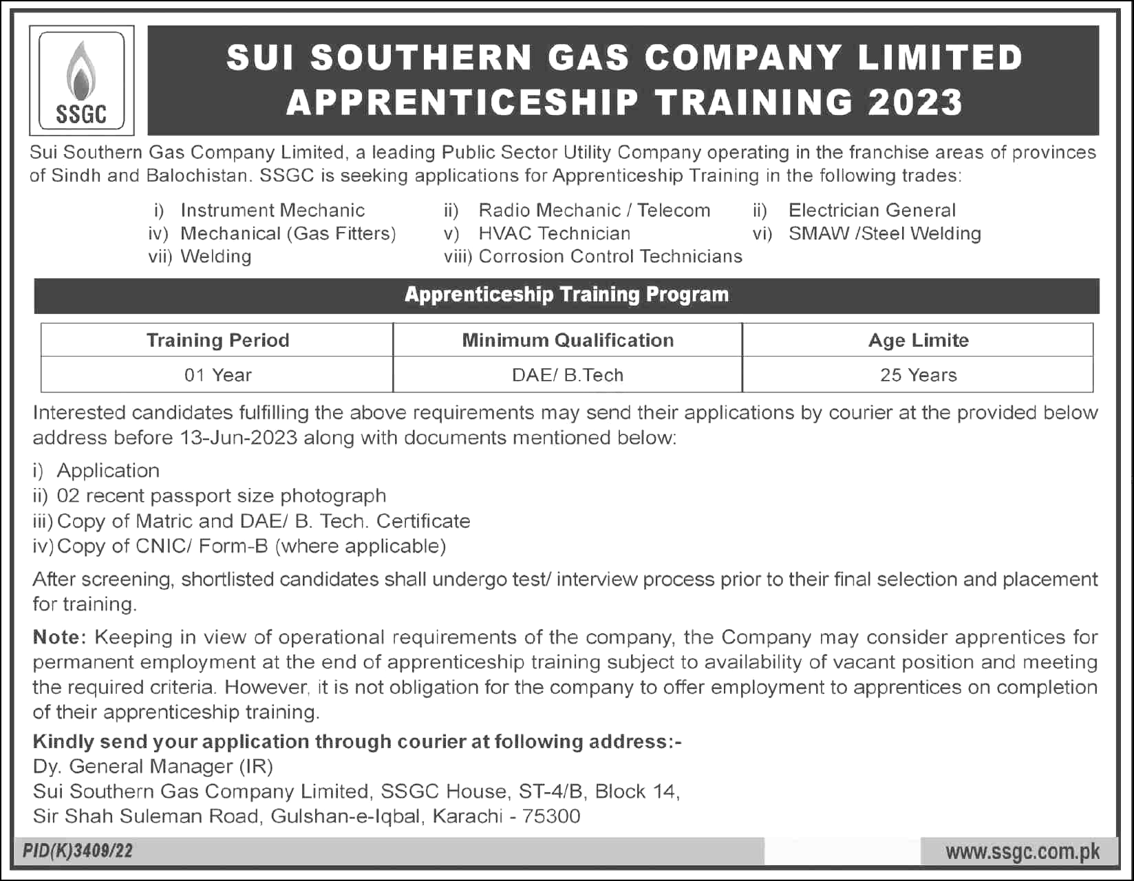 Latest Sui Southern Gas Company SSGC Apprenticeship Jobs 2023
