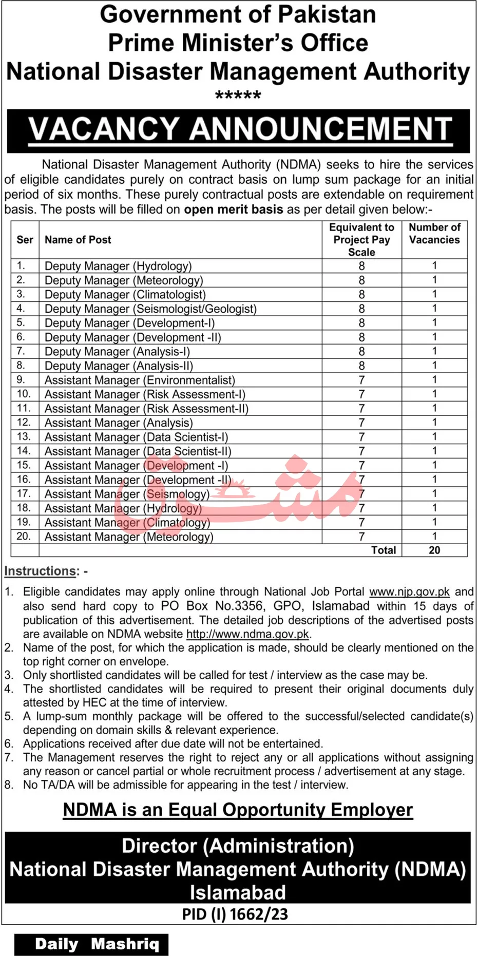 National Disaster Management Authority Jobs 2023